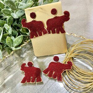 Alabama Football Roll Tide Crimson Gameday Elephant Burgundy Mascot Earrings NEW